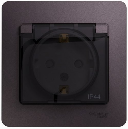 Розетка с заземлением с рамкой Systeme Electric Glossa 1-м. крышка шторки IP44 сиреневый туман картинка